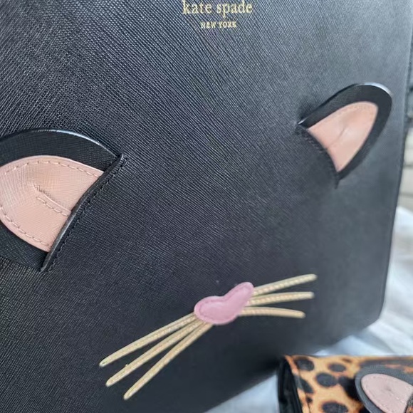 Kate Spade Black and Leopard Cat Tote with Wallet - Picture 8 of 9